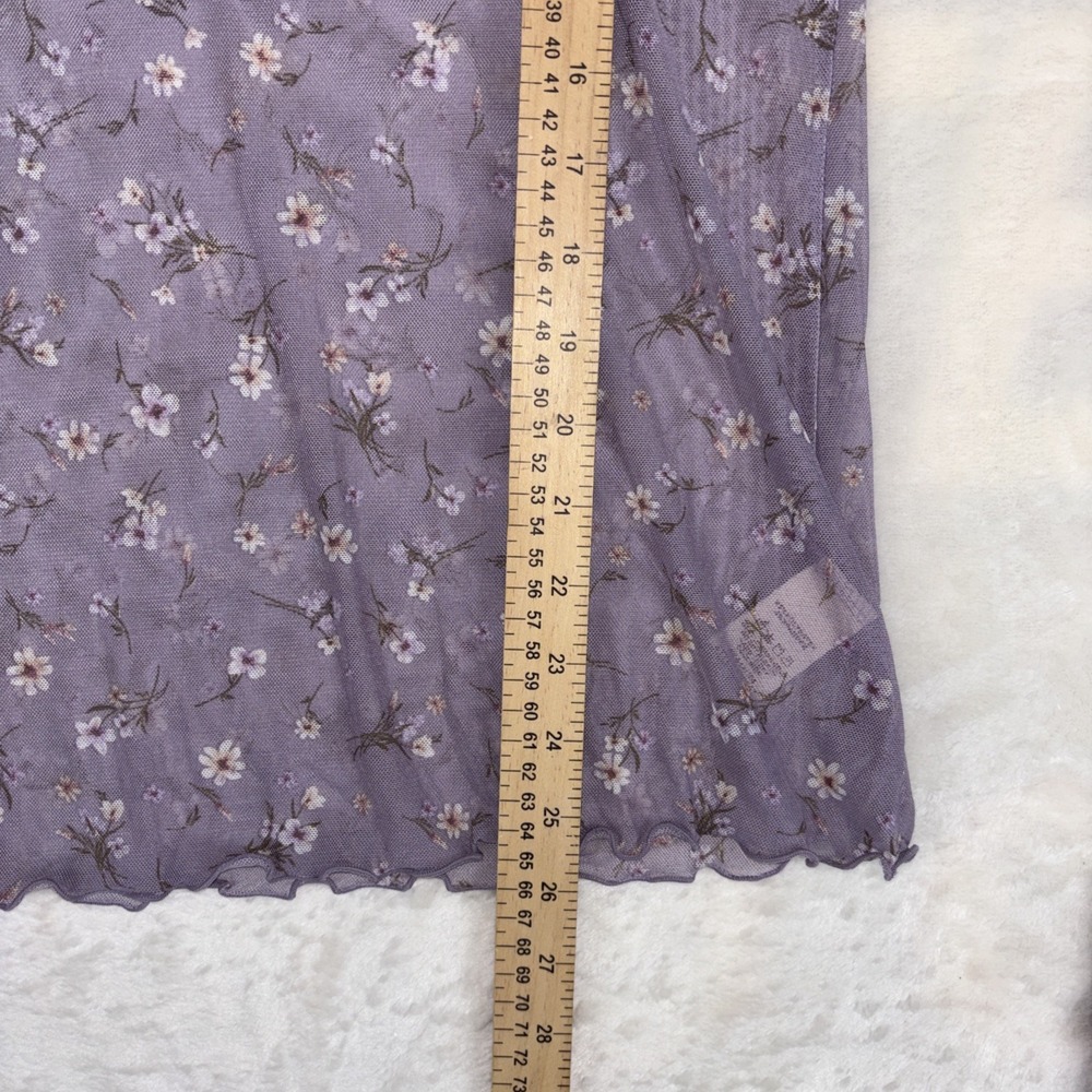 Anthropology Hem & Thread Sz L Ditsy Print Mesh Cabbage Long Sleeve Top Lavender - Picture 9 of 15